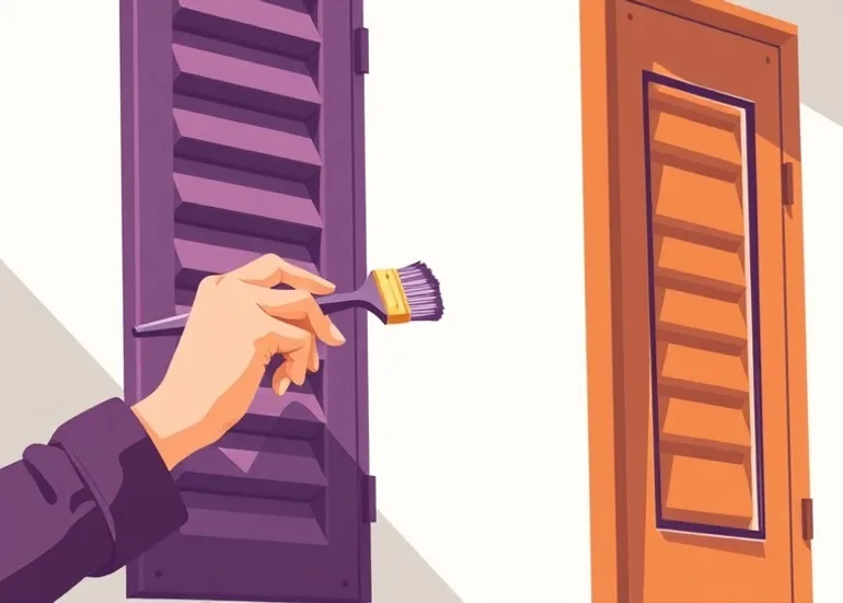 Mise en peinture au pinceau de volets et d'encadrements en bois